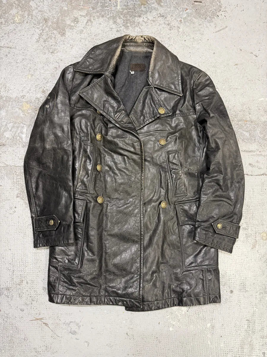 2000s Dolce & Gabbana Peacoat Officer Brut Black Leather Jacket diteGFZ 5