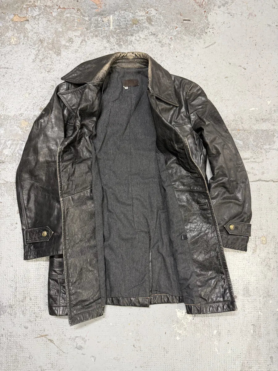 2000s Dolce & Gabbana Peacoat Officer Brut Black Leather Jacket diteGFZ 6