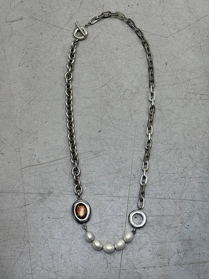 2000s Dolce & Gabbana Pearl & Chain Statement Necklace EndEYPI 0