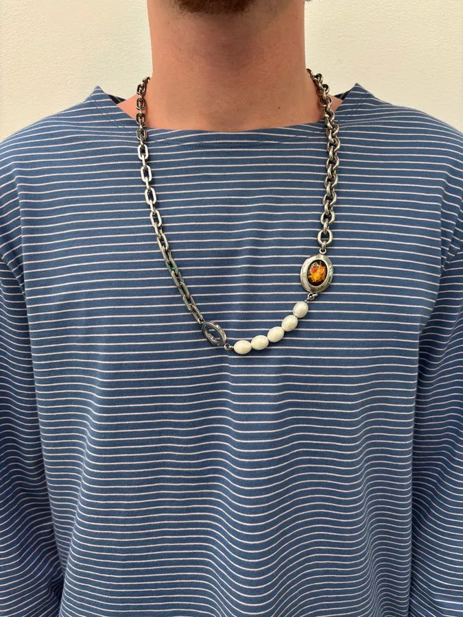 2000s Dolce & Gabbana Pearl & Chain Statement Necklace EndEYPI 1