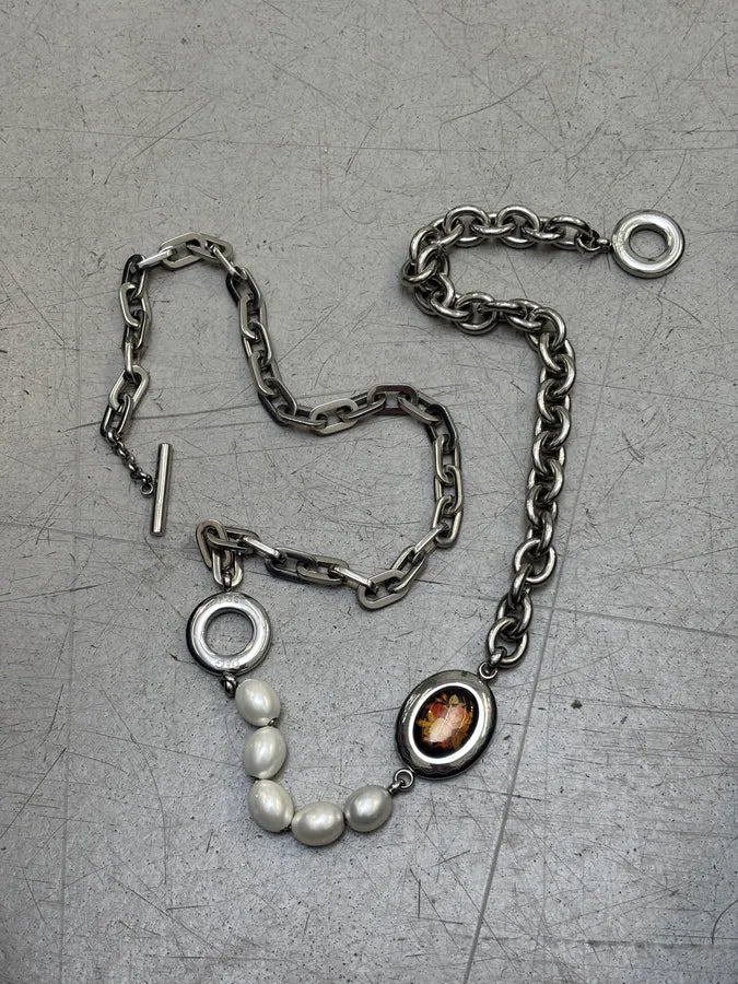2000s Dolce & Gabbana Pearl & Chain Statement Necklace EndEYPI 4