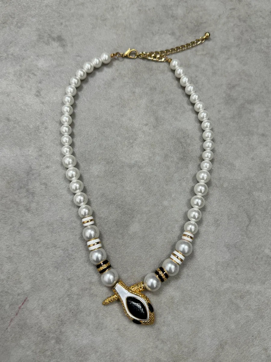 2000s Dolce & Gabbana Pearl Snake Gold Abstract Necklace iGmguRL 0