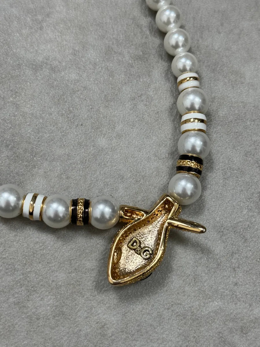 2000s Dolce & Gabbana Pearl Snake Gold Abstract Necklace iGmguRL 3