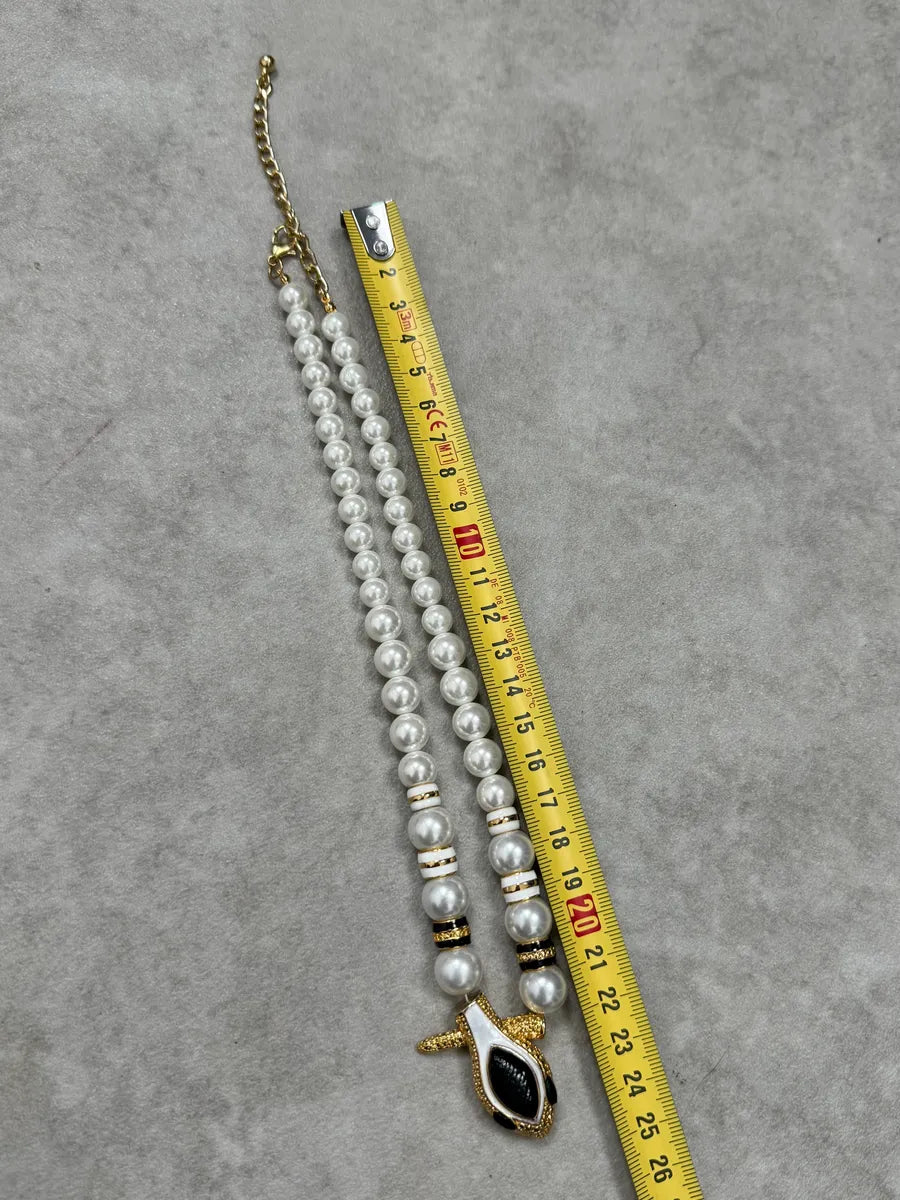 2000s Dolce & Gabbana Pearl Snake Gold Abstract Necklace iGmguRL 5