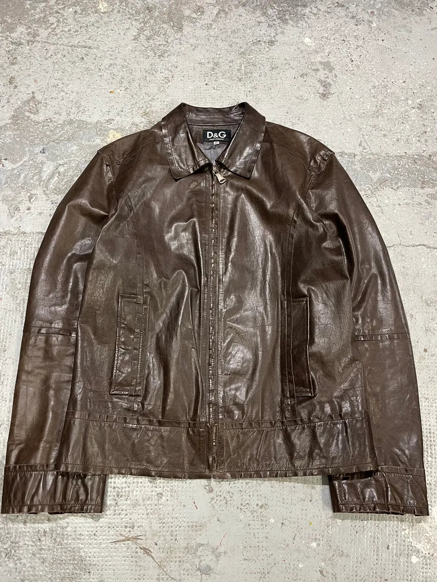 2000s Dolce & Gabbana Perfect Simple Brown Leather Jacket FtMLisp 0