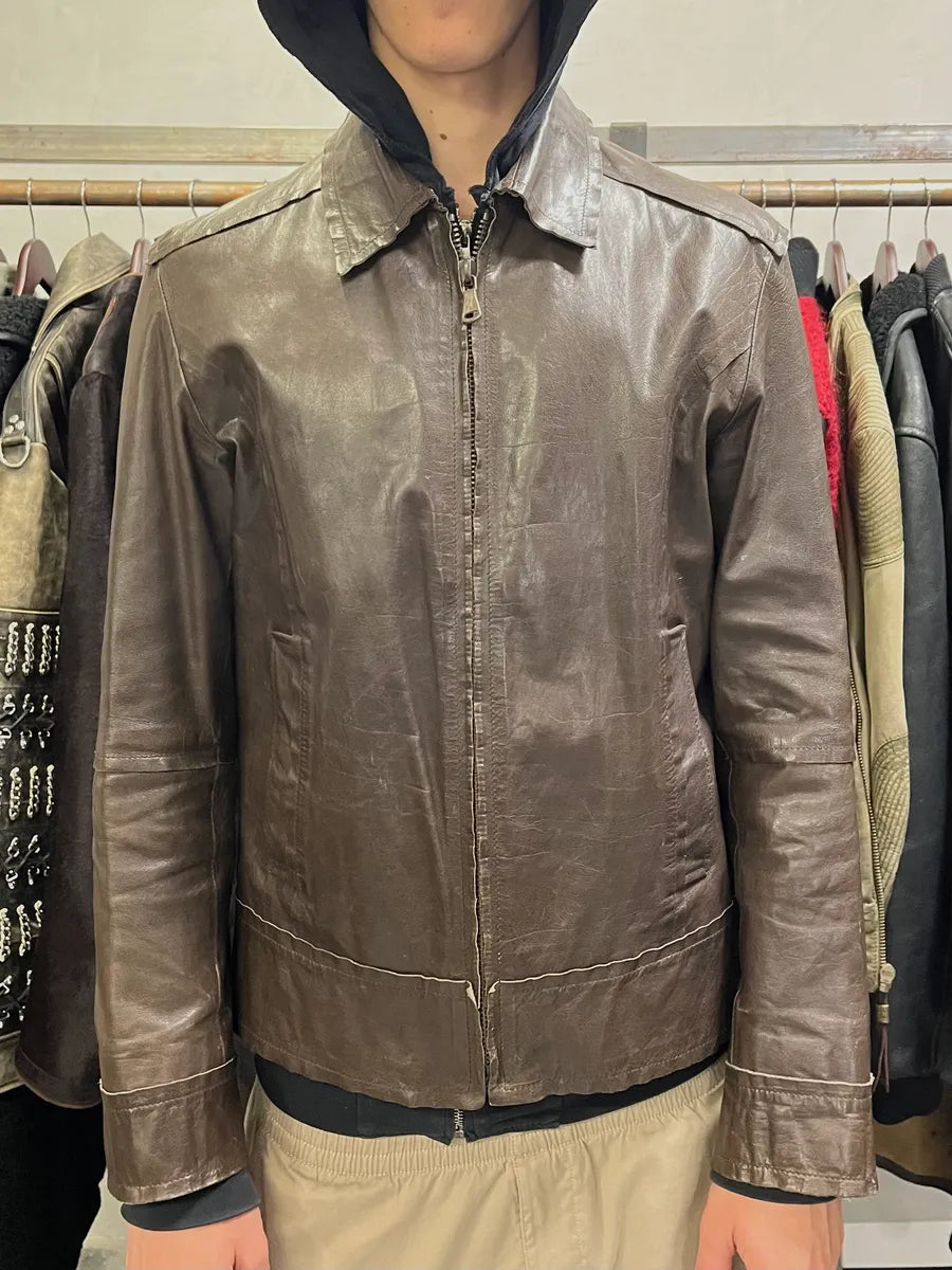 2000s Dolce & Gabbana Perfect Simple Brown Leather Jacket FtMLisp 1