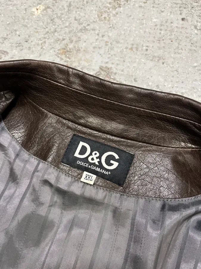 2000s Dolce & Gabbana Perfect Simple Brown Leather Jacket FtMLisp 10
