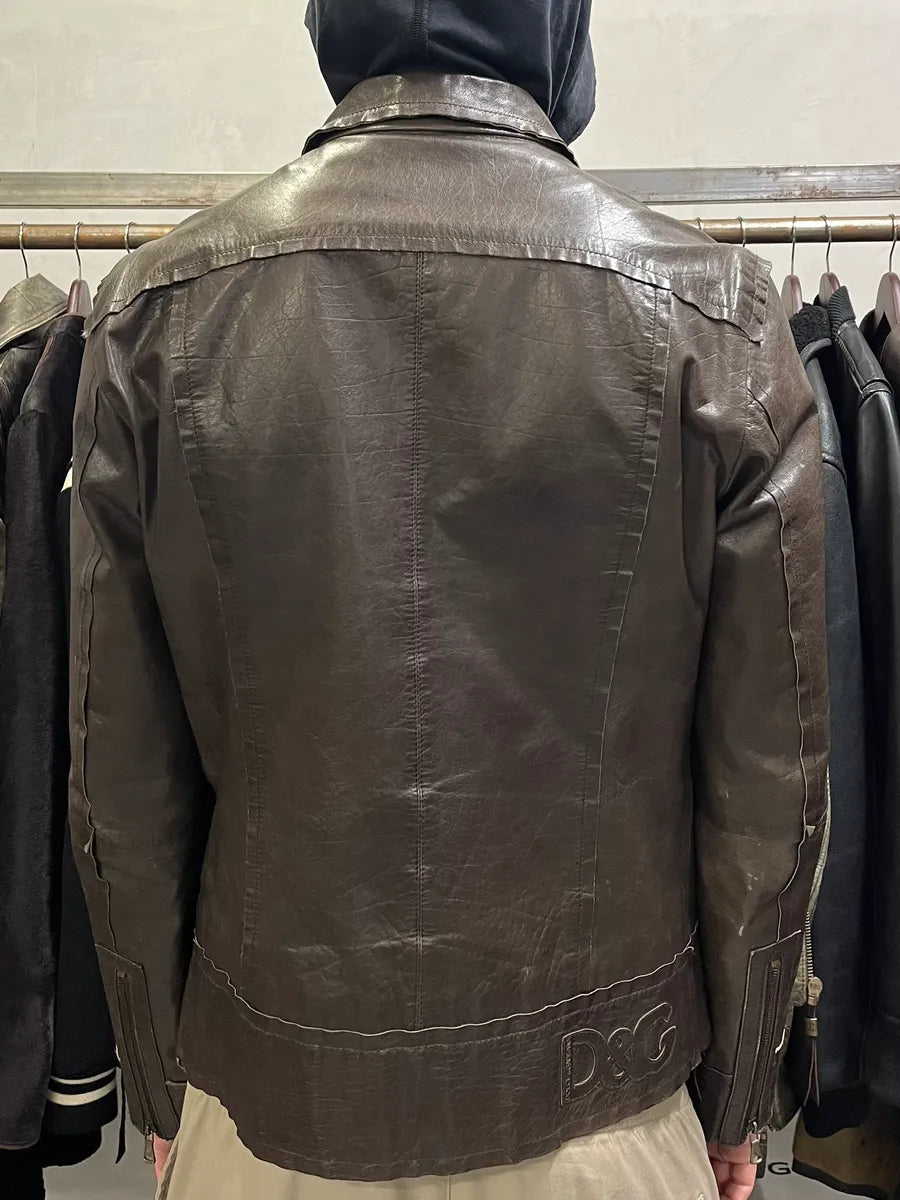 2000s Dolce & Gabbana Perfect Simple Brown Leather Jacket FtMLisp 2