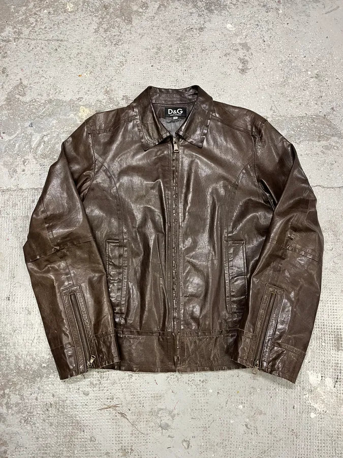2000s Dolce & Gabbana Perfect Simple Brown Leather Jacket FtMLisp 3