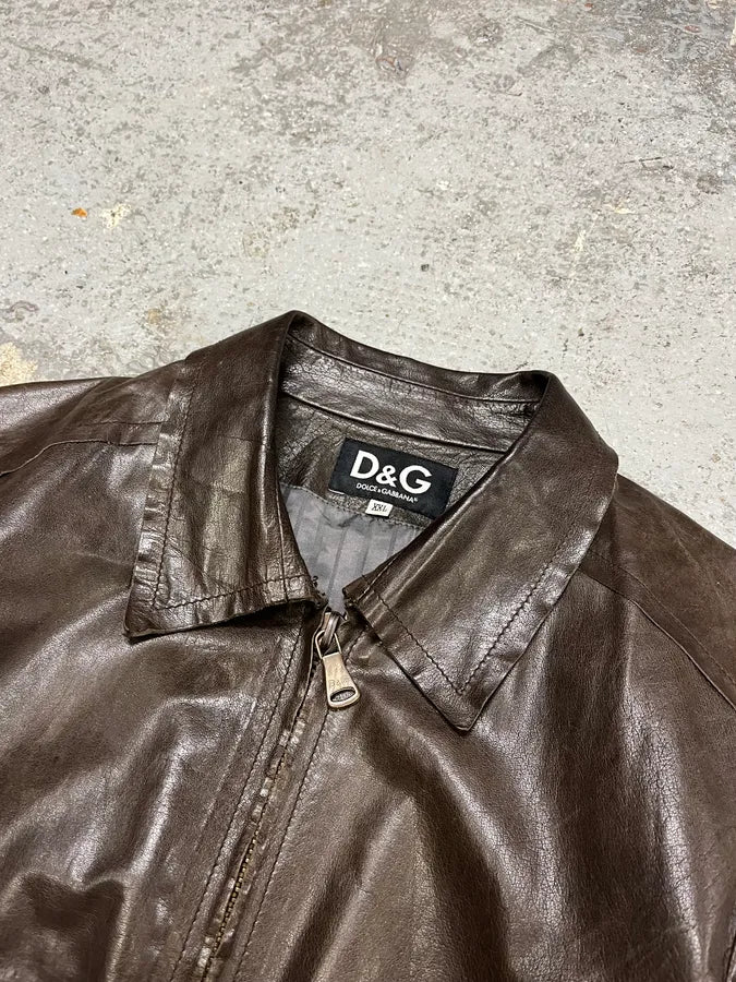 2000s Dolce & Gabbana Perfect Simple Brown Leather Jacket FtMLisp 4