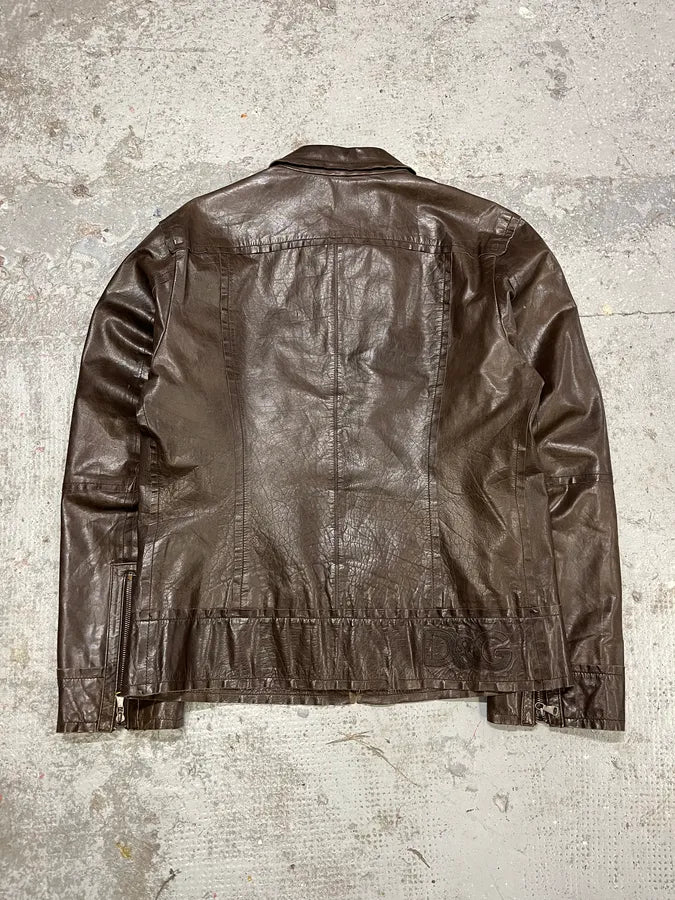 2000s Dolce & Gabbana Perfect Simple Brown Leather Jacket FtMLisp 7