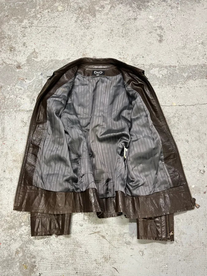 2000s Dolce & Gabbana Perfect Simple Brown Leather Jacket FtMLisp 9
