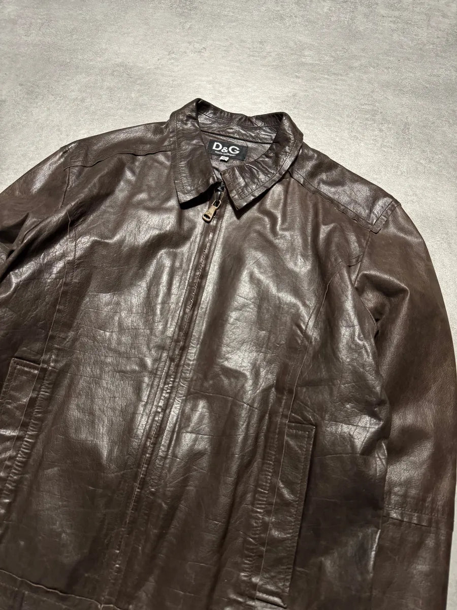 2000s Dolce & Gabbana Perfect Simple Brown Leather Jacket (L) 1