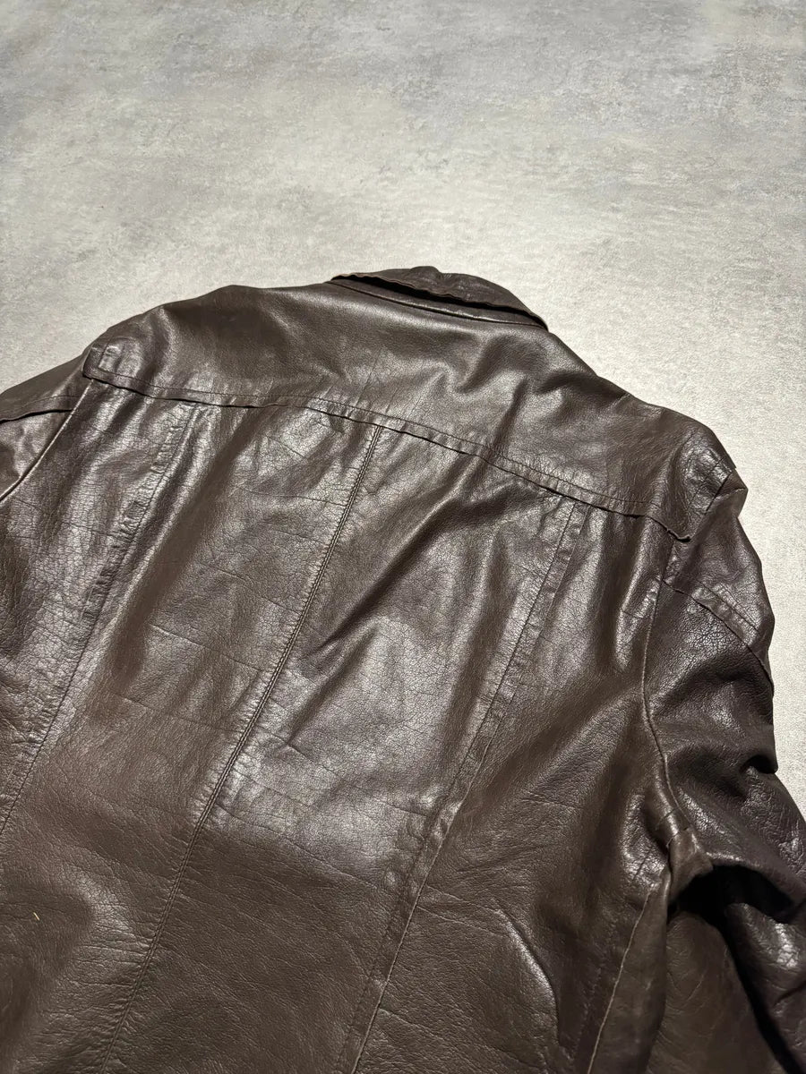 2000s Dolce & Gabbana Perfect Simple Brown Leather Jacket (L) 2