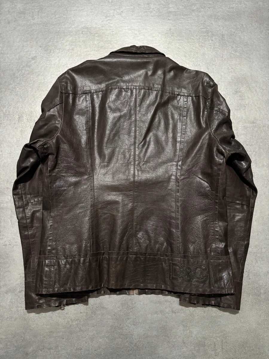 2000s Dolce & Gabbana Perfect Simple Brown Leather Jacket (L) 3