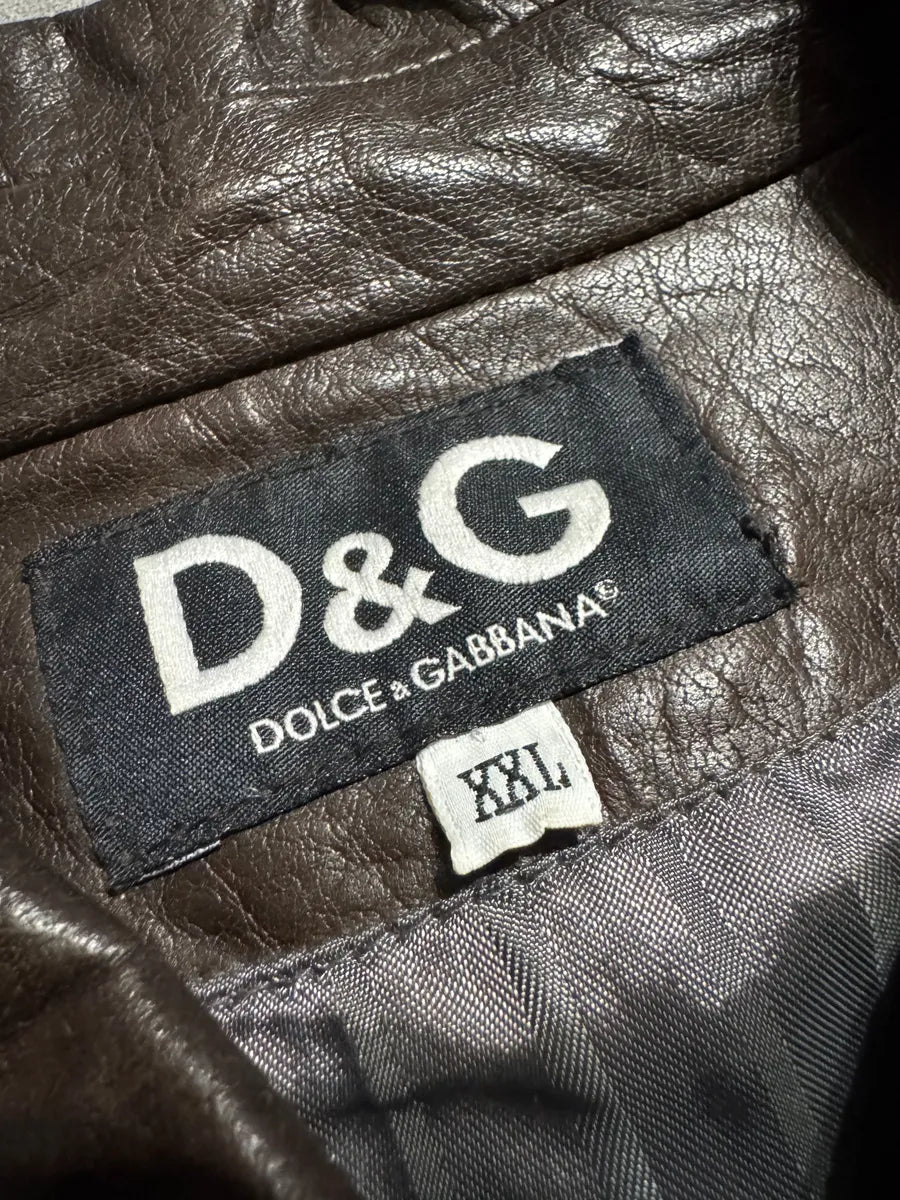 2000s Dolce & Gabbana Perfect Simple Brown Leather Jacket (L) 5