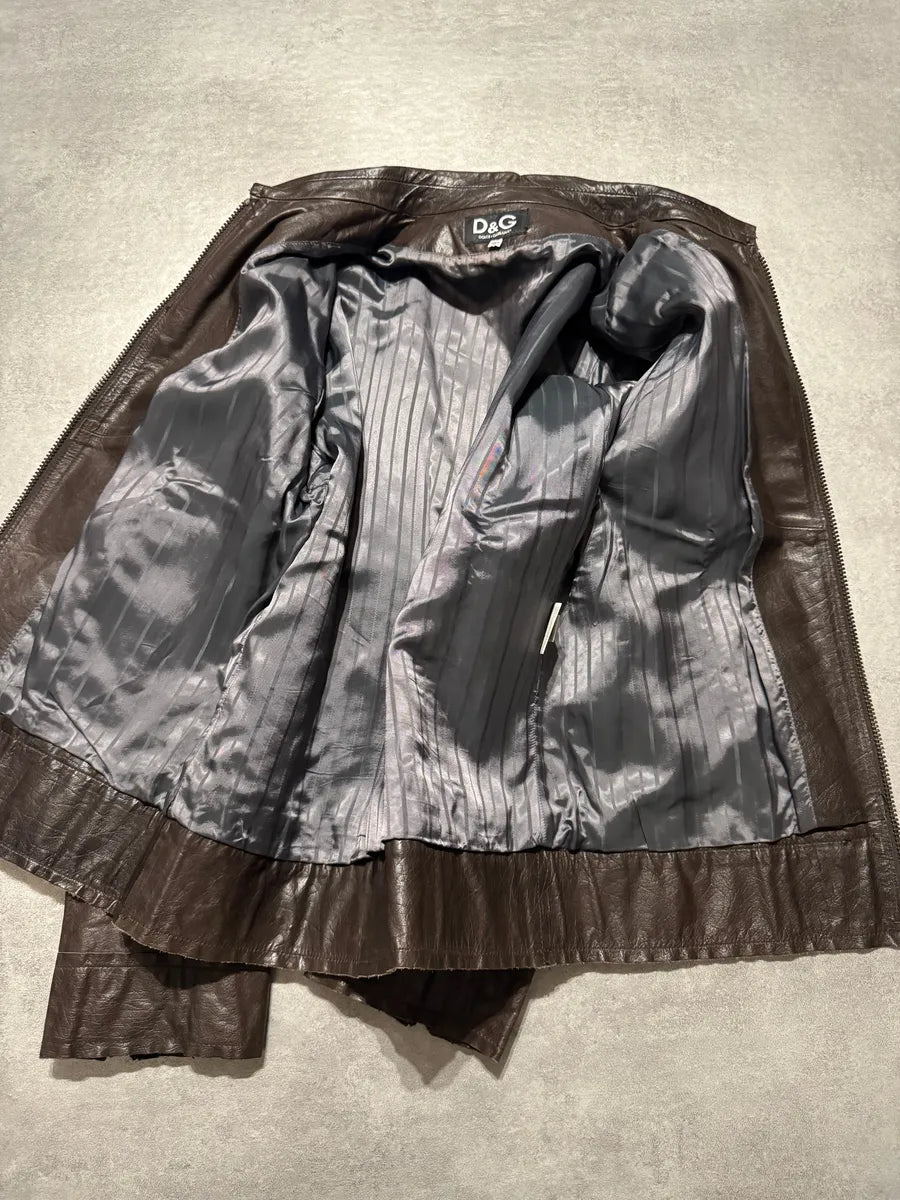 2000s Dolce & Gabbana Perfect Simple Brown Leather Jacket (L) 6