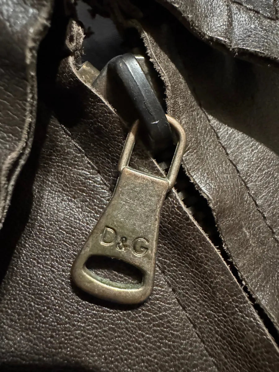 2000s Dolce & Gabbana Perfect Simple Brown Leather Jacket (L) 7