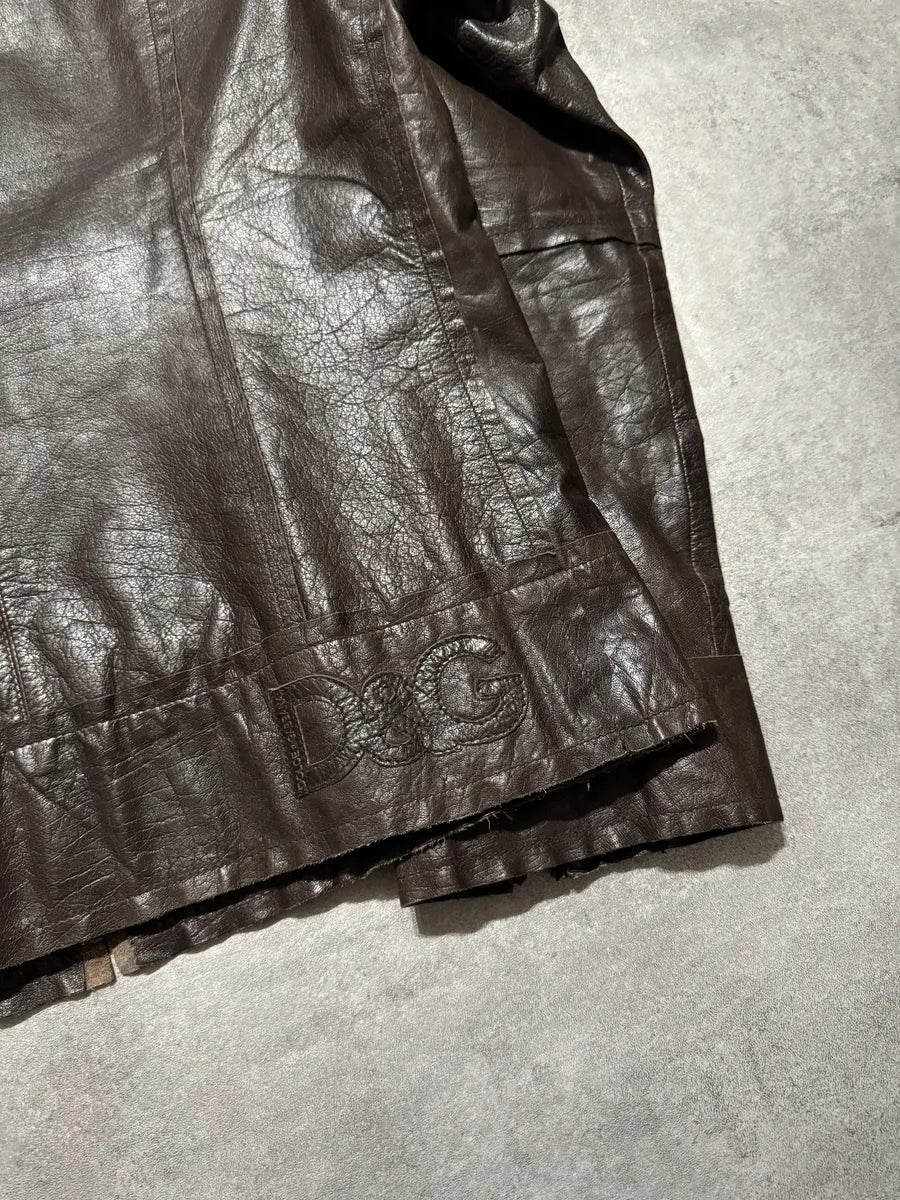 2000s Dolce & Gabbana Perfect Simple Brown Leather Jacket (L) 8