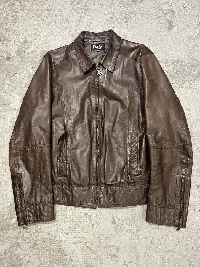 2000s Dolce & Gabbana Perfect Simple Brown Leather Jacket (S/M) sMYVBJD 0
