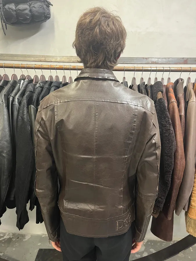 2000s Dolce & Gabbana Perfect Simple Brown Leather Jacket (S/M) sMYVBJD 2