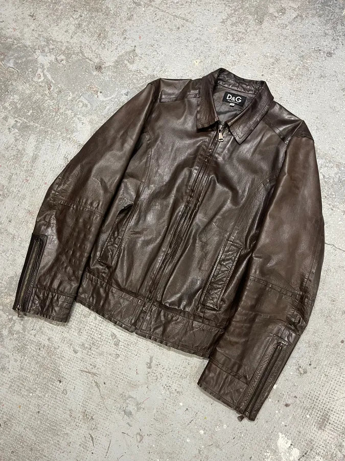 2000s Dolce & Gabbana Perfect Simple Brown Leather Jacket (S/M) sMYVBJD 3