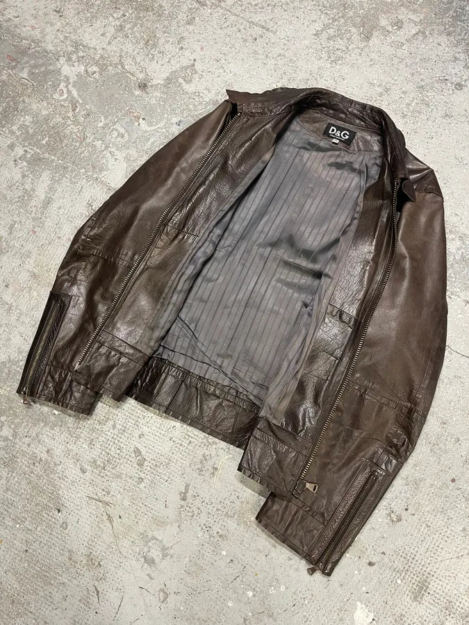 2000s Dolce & Gabbana Perfect Simple Brown Leather Jacket (S/M) sMYVBJD 4