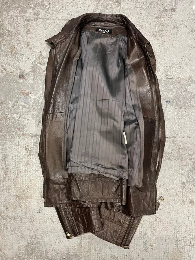 2000s Dolce & Gabbana Perfect Simple Brown Leather Jacket (S/M) sMYVBJD 5