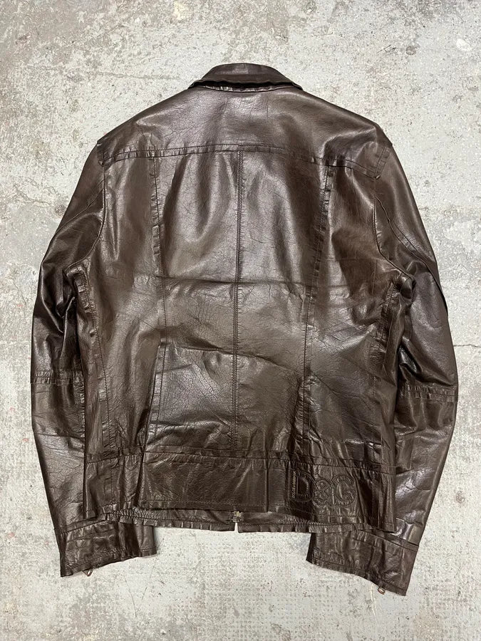 2000s Dolce & Gabbana Perfect Simple Brown Leather Jacket (S/M) sMYVBJD 6
