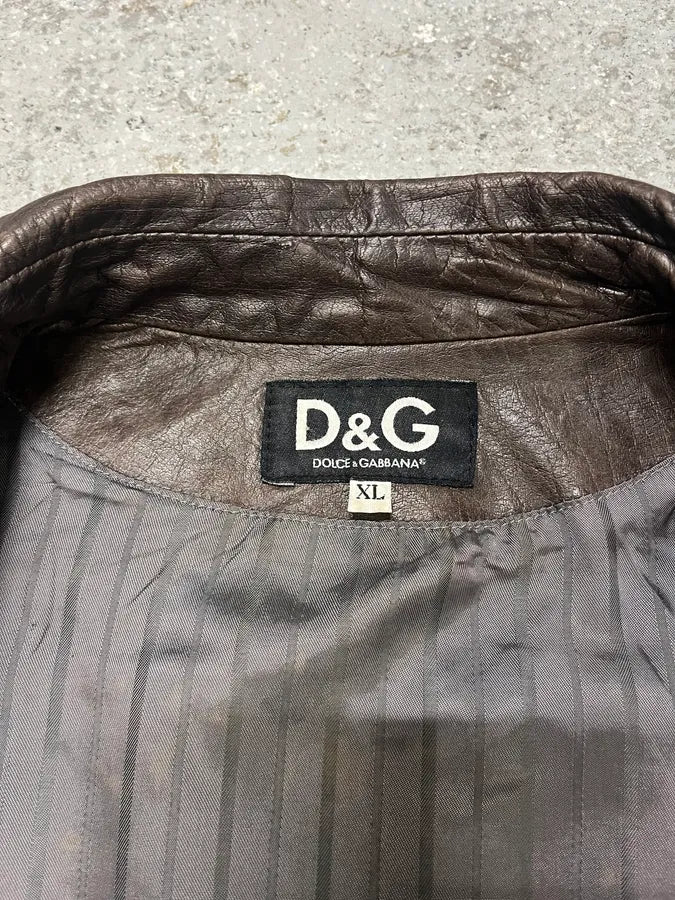 2000s Dolce & Gabbana Perfect Simple Brown Leather Jacket (S/M) sMYVBJD 8