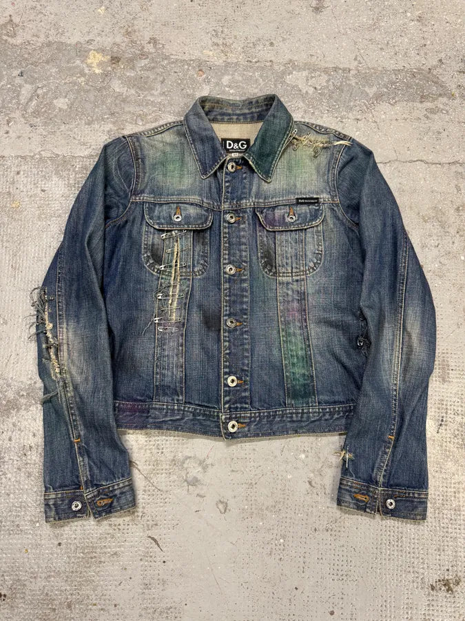 2000s Dolce & Gabbana Pin Distressed Denim Jacket dGjsXGW 0