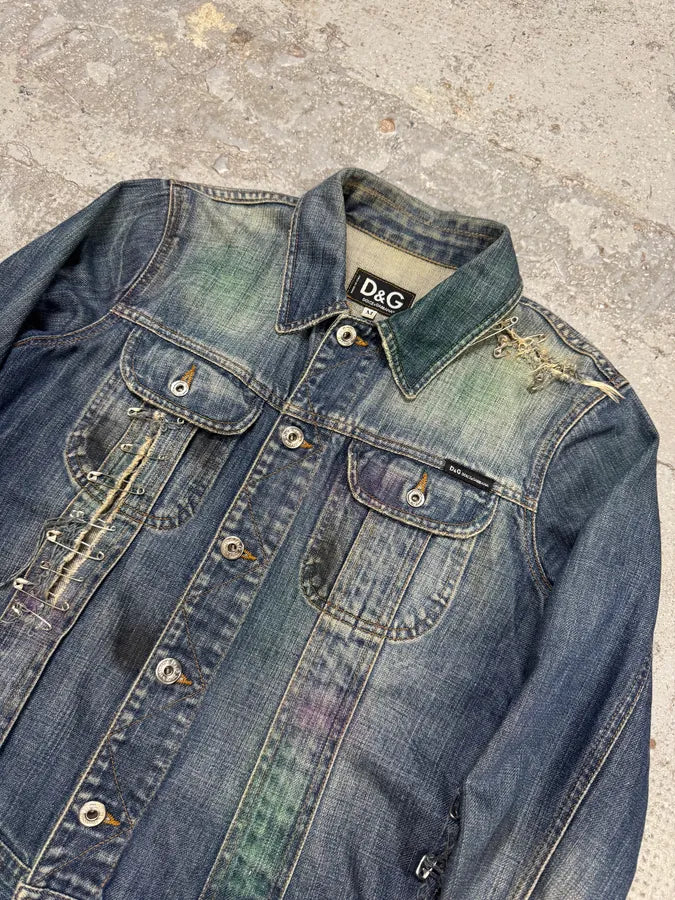 2000s Dolce & Gabbana Pin Distressed Denim Jacket dGjsXGW 3