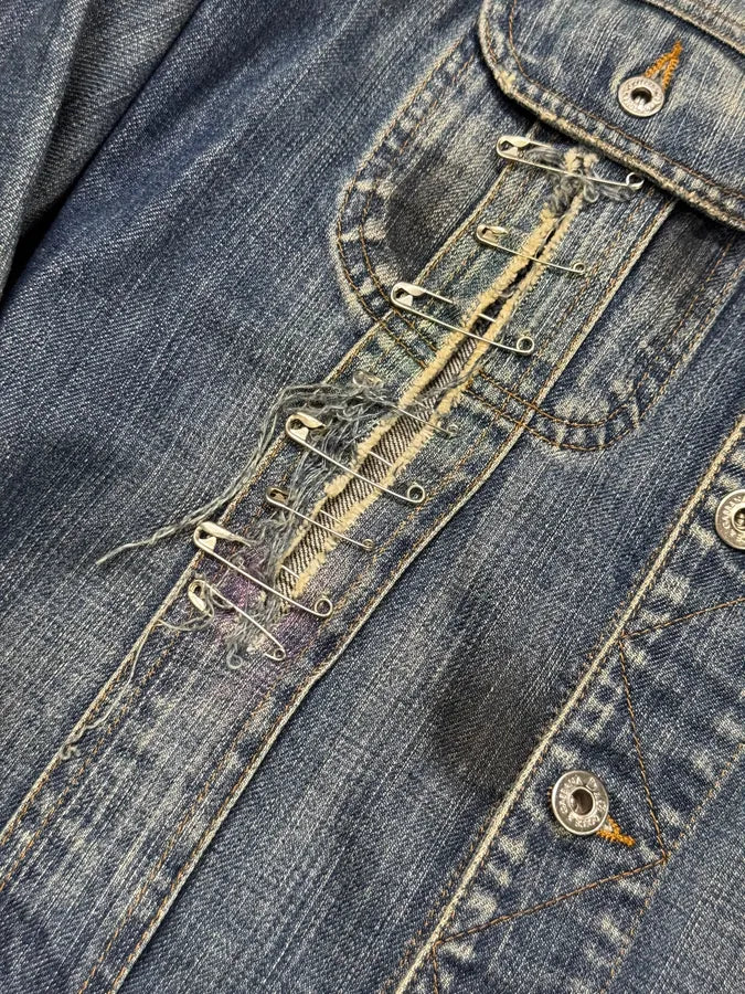 2000s Dolce & Gabbana Pin Distressed Denim Jacket dGjsXGW 4