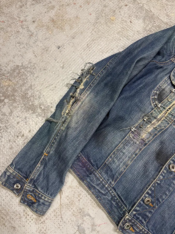 2000s Dolce & Gabbana Pin Distressed Denim Jacket dGjsXGW 5
