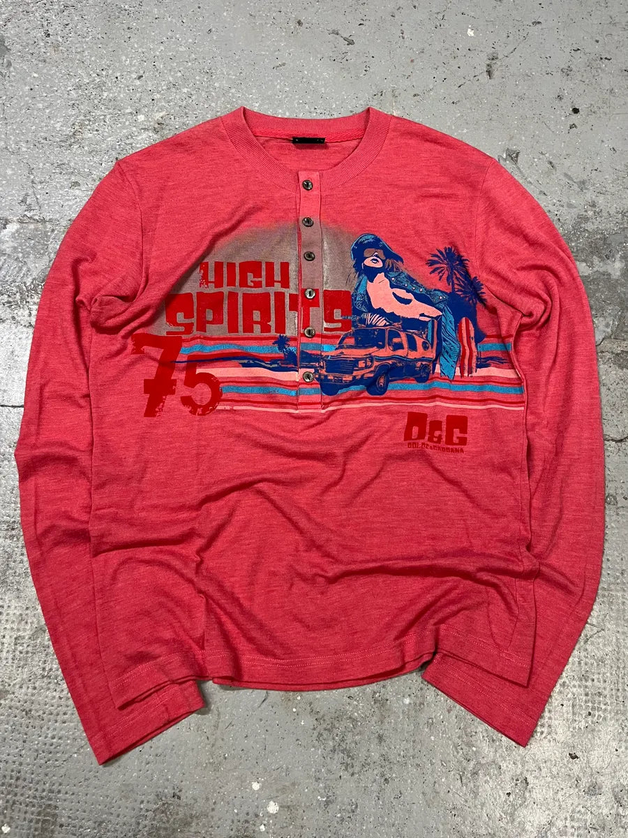 2000s Dolce & Gabbana Pink Henley Hot Longsleeves mOIXGzc 0