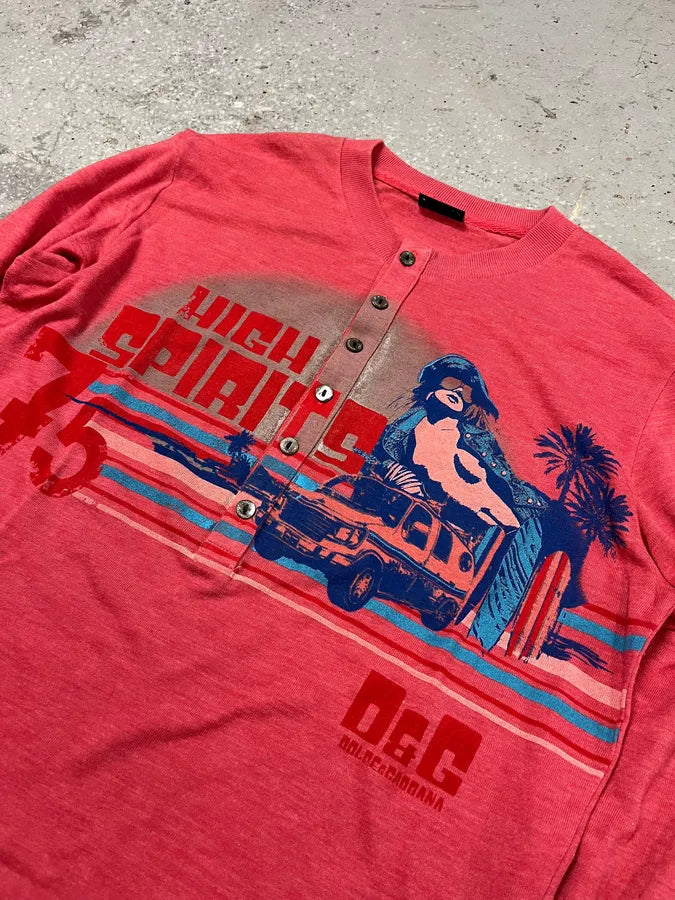 2000s Dolce & Gabbana Pink Henley Hot Longsleeves mOIXGzc 4