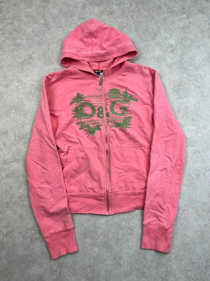 2000s Dolce & Gabbana Pink Island Hooded Zip-up Sweater OpXWzNw 0