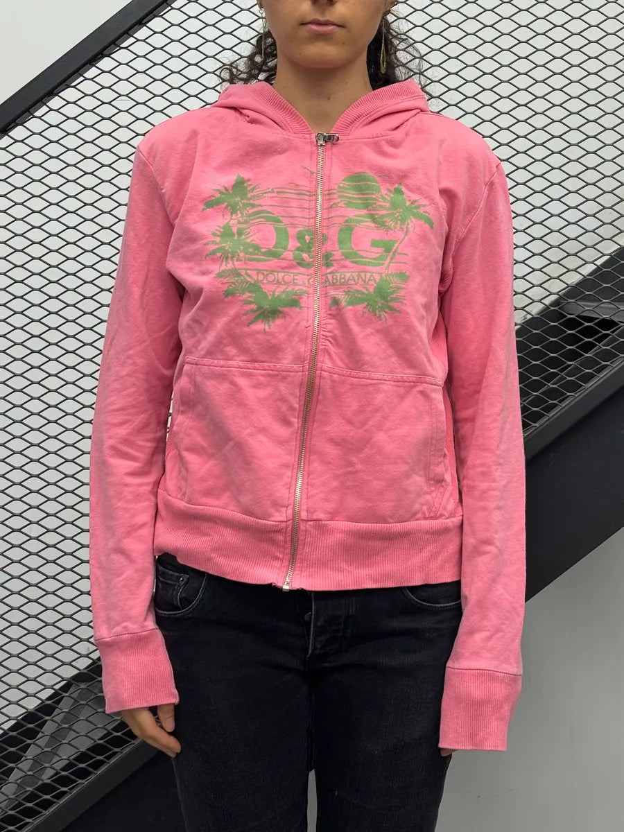 2000s Dolce & Gabbana Pink Island Hooded Zip-up Sweater OpXWzNw 1