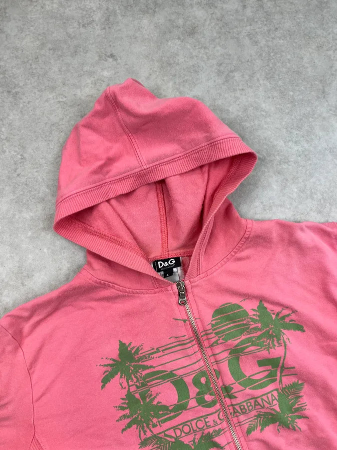 2000s Dolce & Gabbana Pink Island Hooded Zip-up Sweater OpXWzNw 4