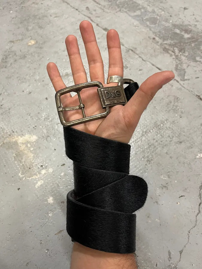 2000s Dolce & Gabbana Pony Hair Black Leather Belt lrPRAyX 0