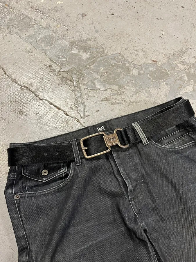 2000s Dolce & Gabbana Pony Hair Black Leather Belt lrPRAyX 1