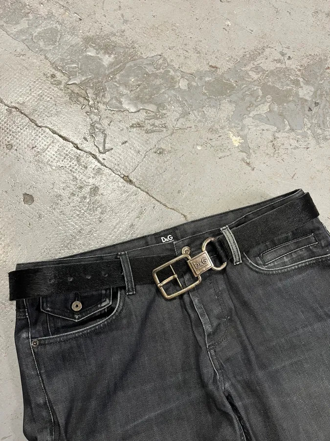 2000s Dolce & Gabbana Pony Hair Black Leather Belt lrPRAyX 2
