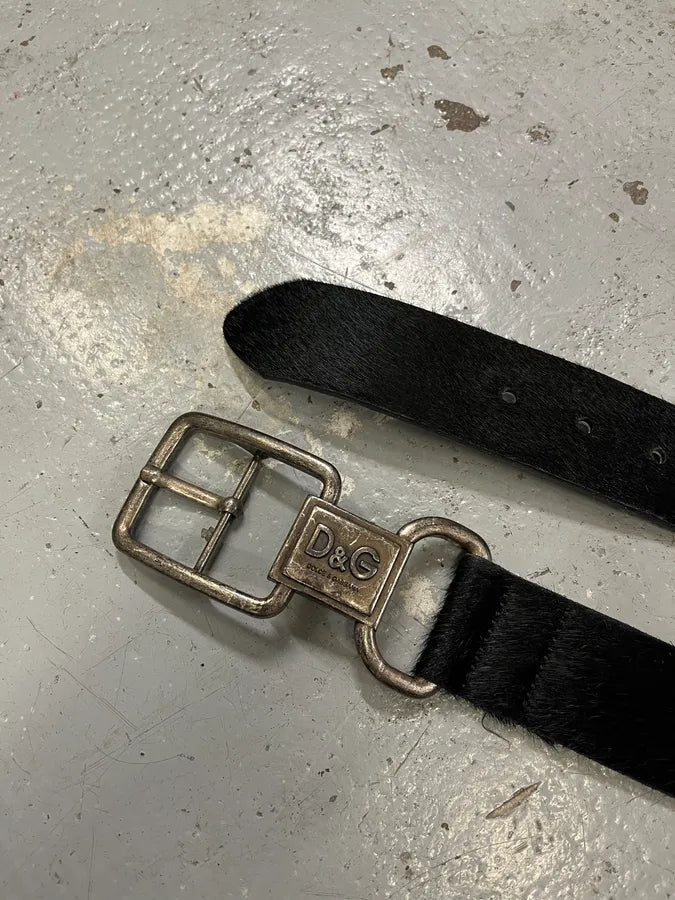 2000s Dolce & Gabbana Pony Hair Black Leather Belt lrPRAyX 4