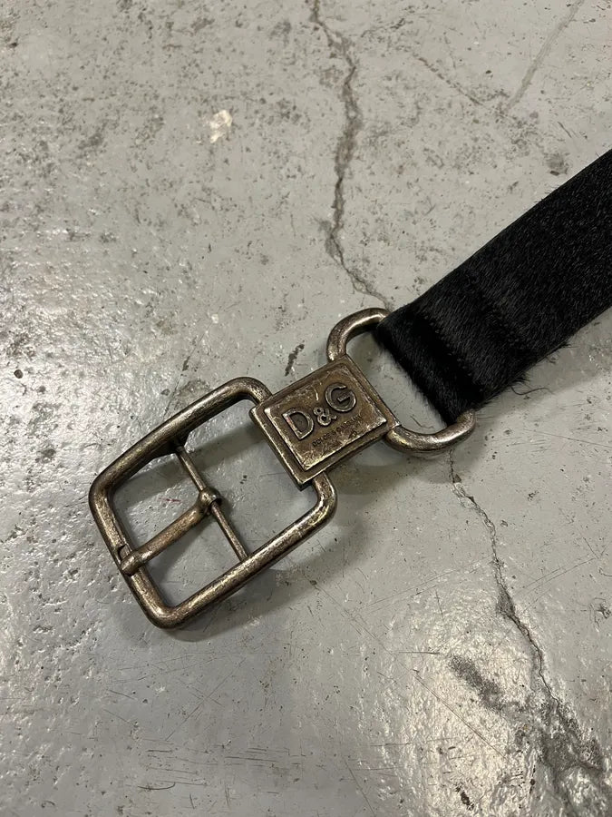 2000s Dolce & Gabbana Pony Hair Black Leather Belt lrPRAyX 5