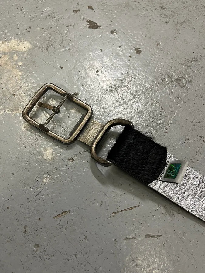 2000s Dolce & Gabbana Pony Hair Black Leather Belt lrPRAyX 7