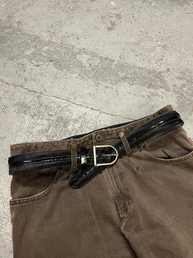 2000s Dolce & Gabbana Pony Hair Black Leather Belt qvNUXtr 0