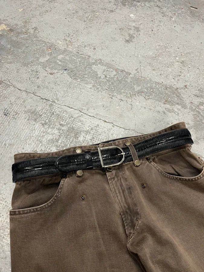 2000s Dolce & Gabbana Pony Hair Black Leather Belt qvNUXtr 1