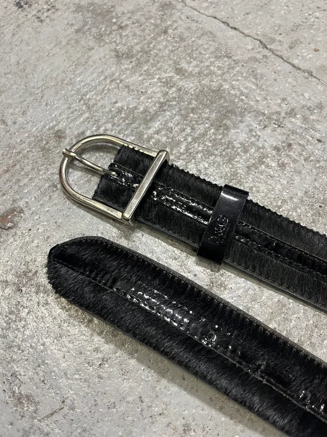 2000s Dolce & Gabbana Pony Hair Black Leather Belt qvNUXtr 2