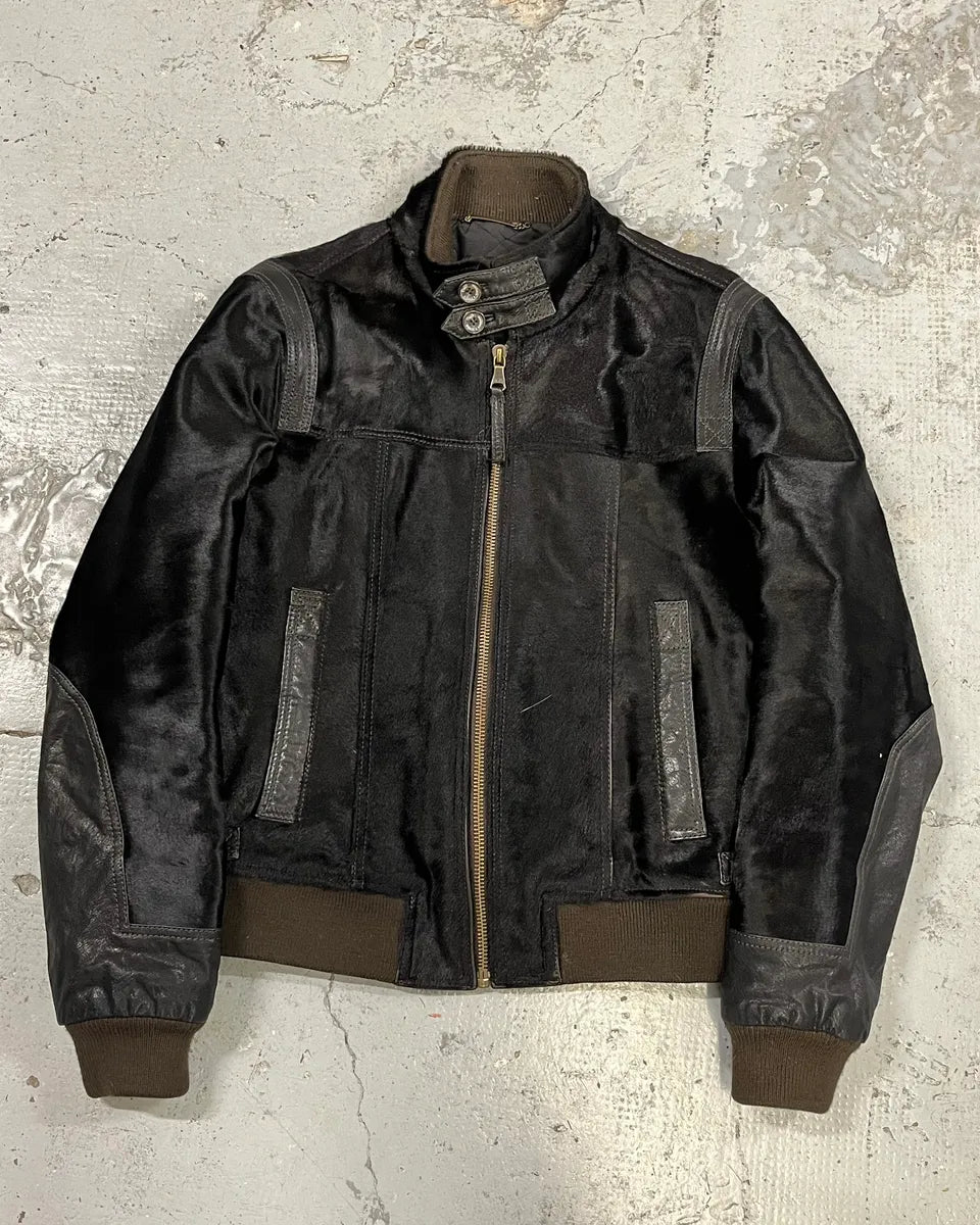 2000s Dolce & Gabbana Pony Hair Black Leather Jacket TelccGN 0