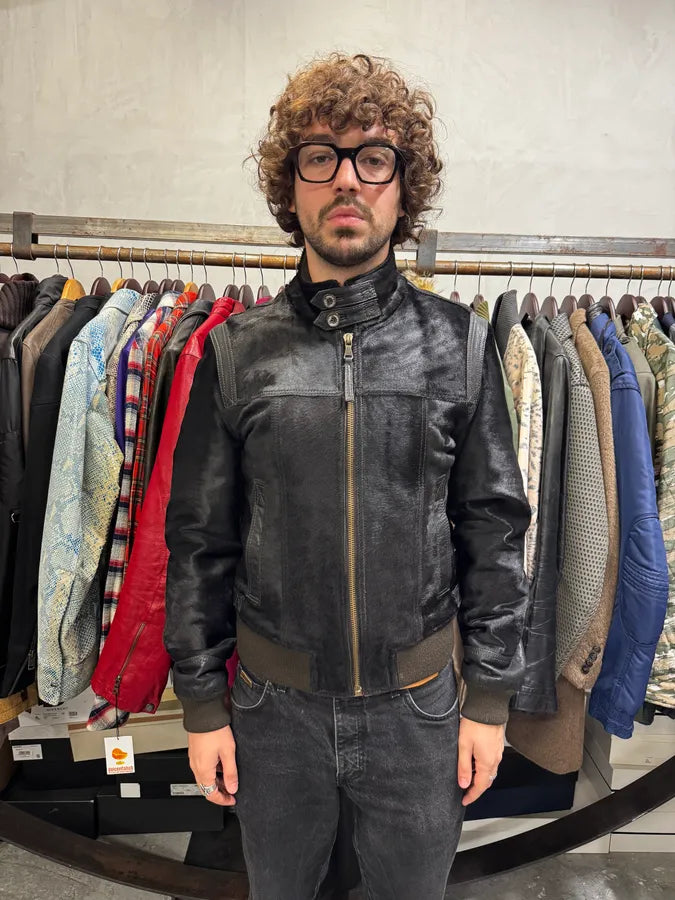 2000s Dolce & Gabbana Pony Hair Black Leather Jacket TelccGN 1